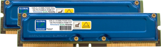 1GB (2 x 512MB) RAMBUS PC600 184-PIN RDRAM RIMM MEMORY RAM KIT FOR PC DESKTOPS/MOTHERBOARDS